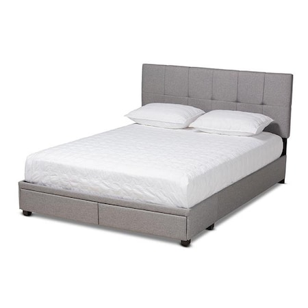 Baxton Studio Baxton Studio Netti-Grey-Queen Netti Light Grey Fabric Upholstered 2-Drawer Queen Size Platform Storage Bed Netti-Grey-Queen